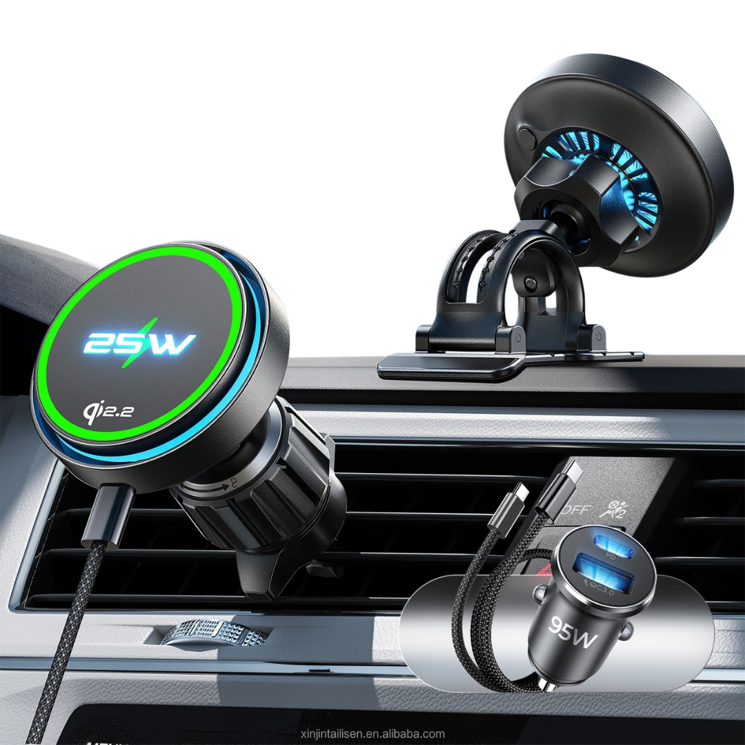 Cargador Inalambrico Para Auto Lisen Qi2.2 25W Con Ventilador