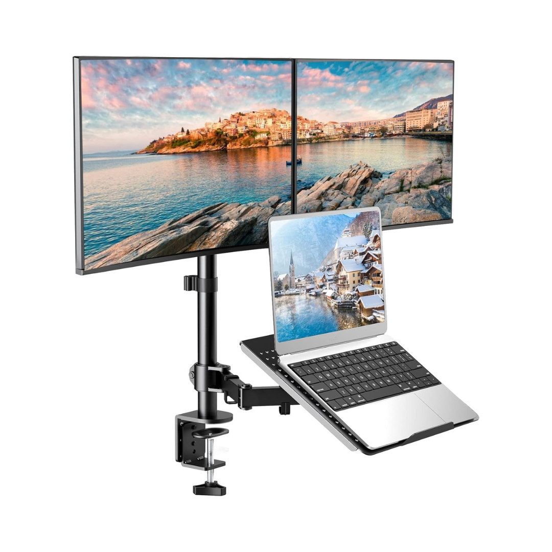 Soporte Ajustable Para 2 Monitores y Laptop