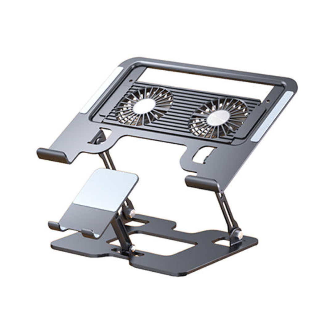Soporte 3 en 1 para Laptop con Ventilador y Soporte para Teléfono