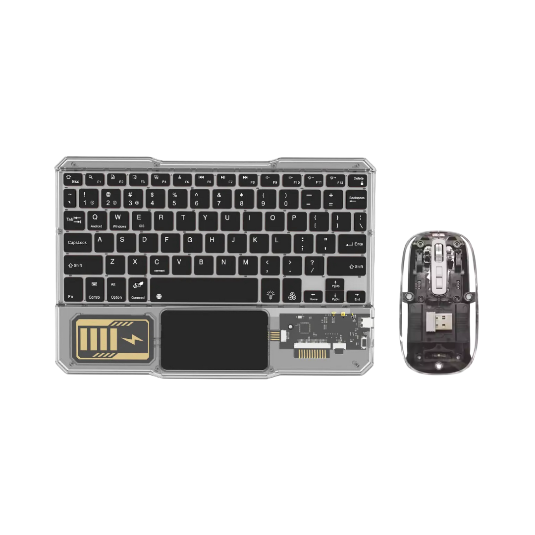 Teclado y Mouse Bluetooth Transparente Con Retroiluminación RGB