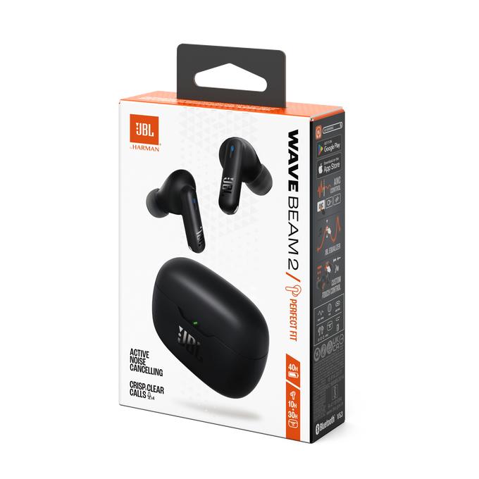 JBL Vibe Beam 2 Black vista principal sobre fondo blanco