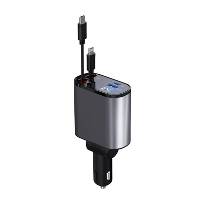 Cargador De Auto 120W 4 En 1 Con Cables Retráctiles