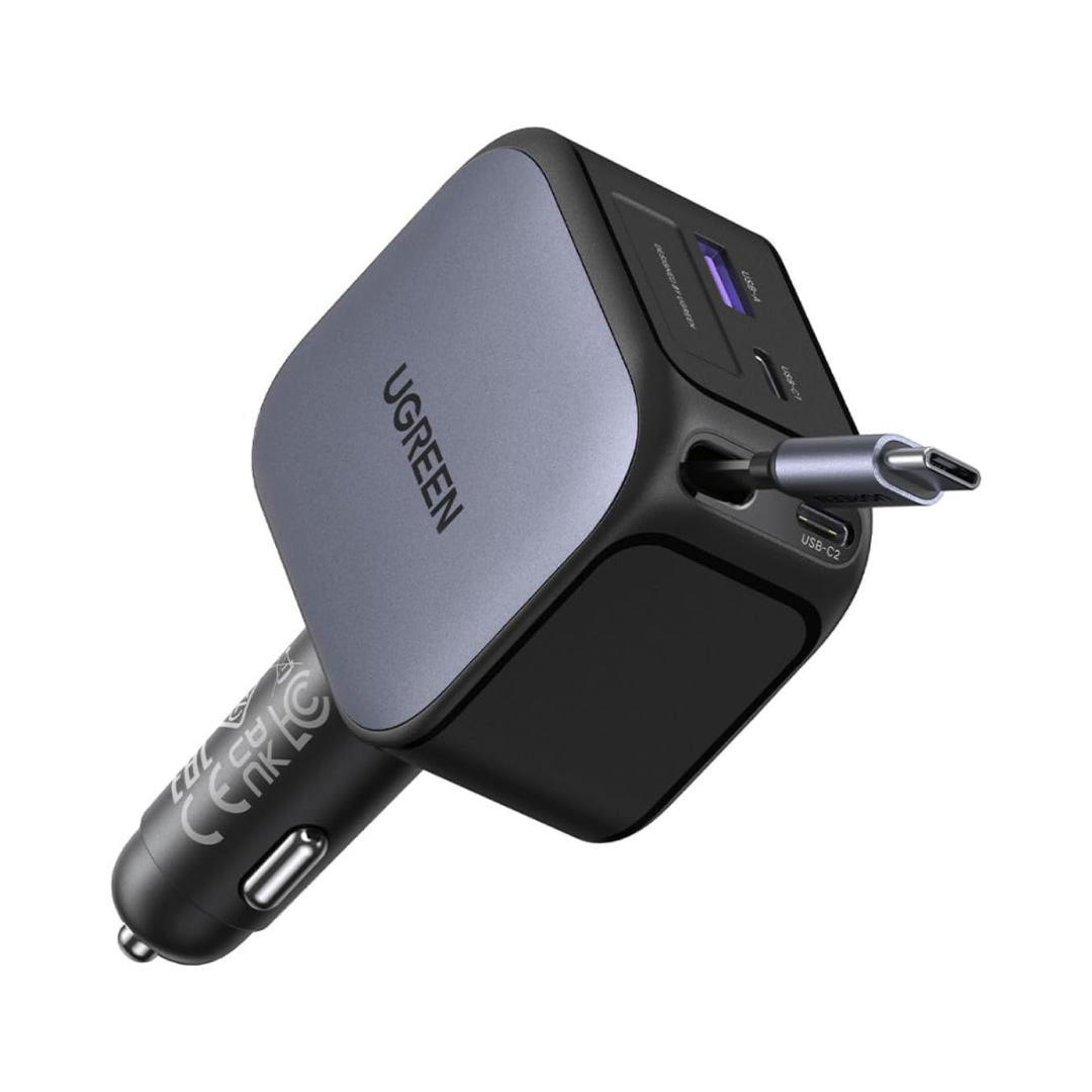 UGREEN Nexode 145W Car Charger with Retractable USB-C Cable