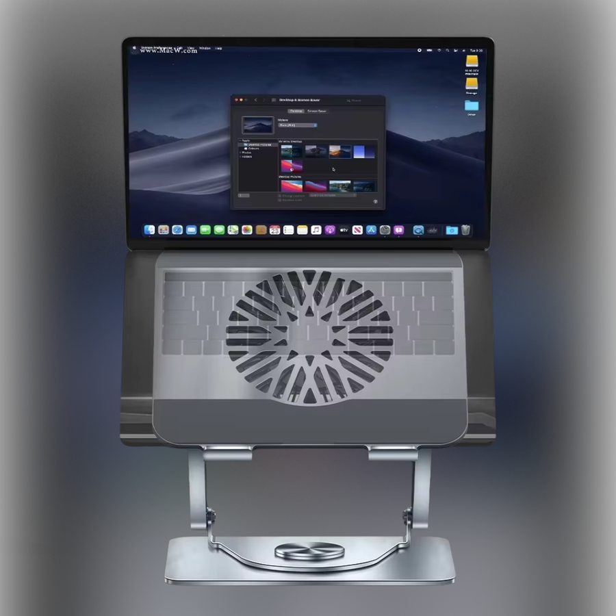 Laptop Stand with 360° Rotating Fan and Adjustable Height
