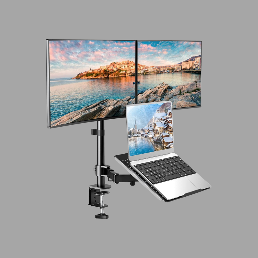 Soporte Ajustable Para 2 Monitores y Laptop