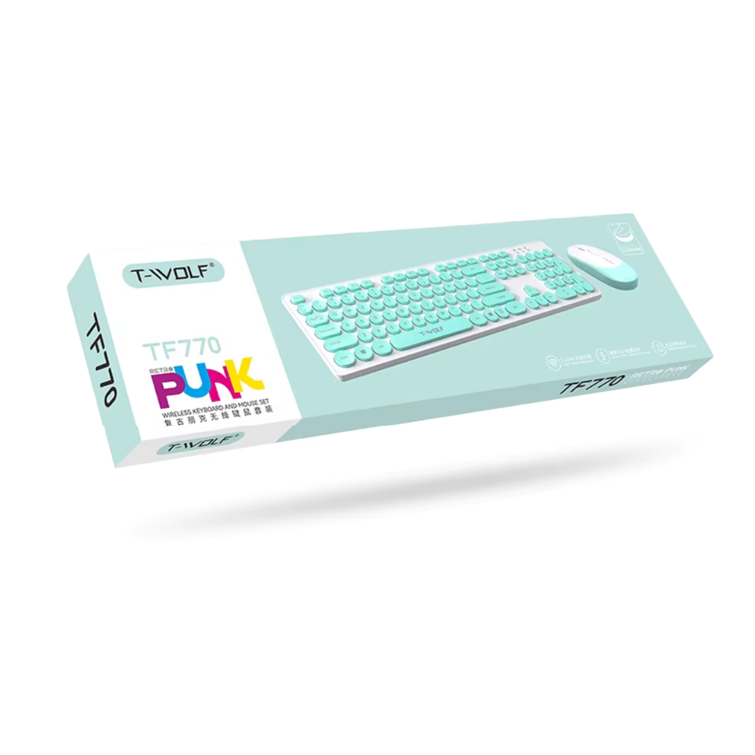 Teclado y Mouse Inalámbrico T-WOLF TF770 Retro