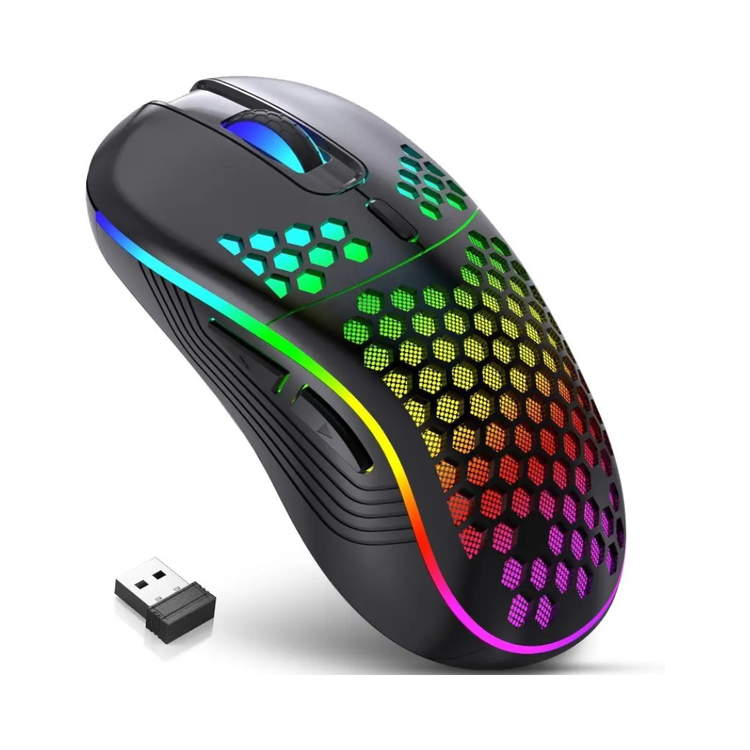 Mouse Gamer Inalámbrico Recargable con Diseño Honeycomb