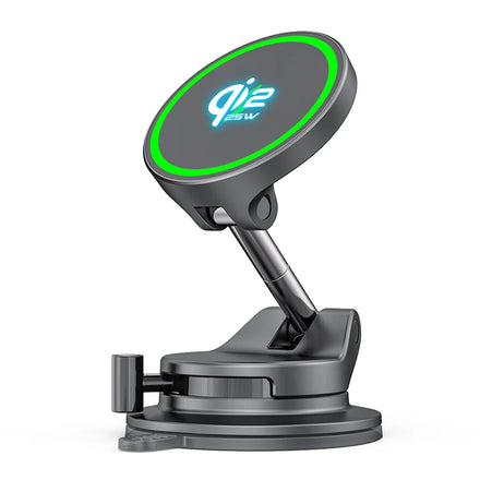 Vista limpia del cargador magnetico LISEN Qi2 25W con brazo ajustable y base de succion
