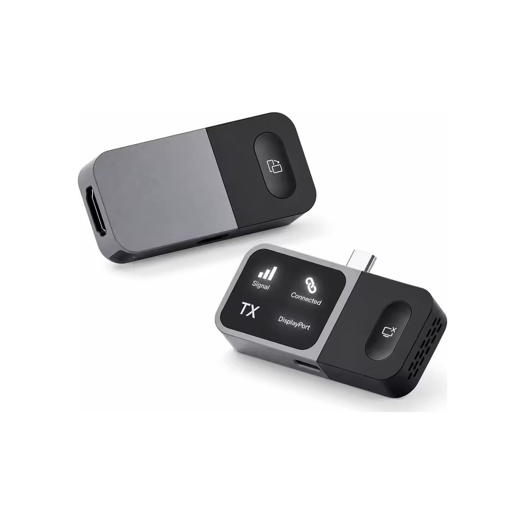 Kit HDMI inalámbrico GA10 con transmisor USB-C y receptor HDMI sobre fondo blanco