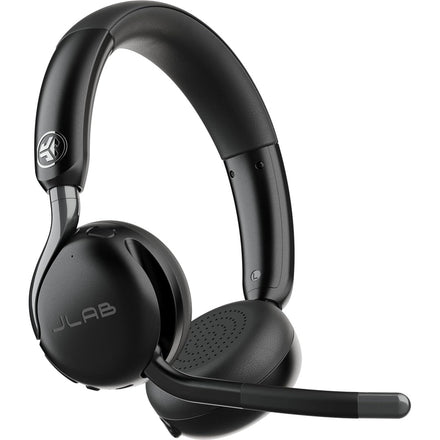JLab Go Work Gen 3 en fondo blanco con el microfono boom desplegado