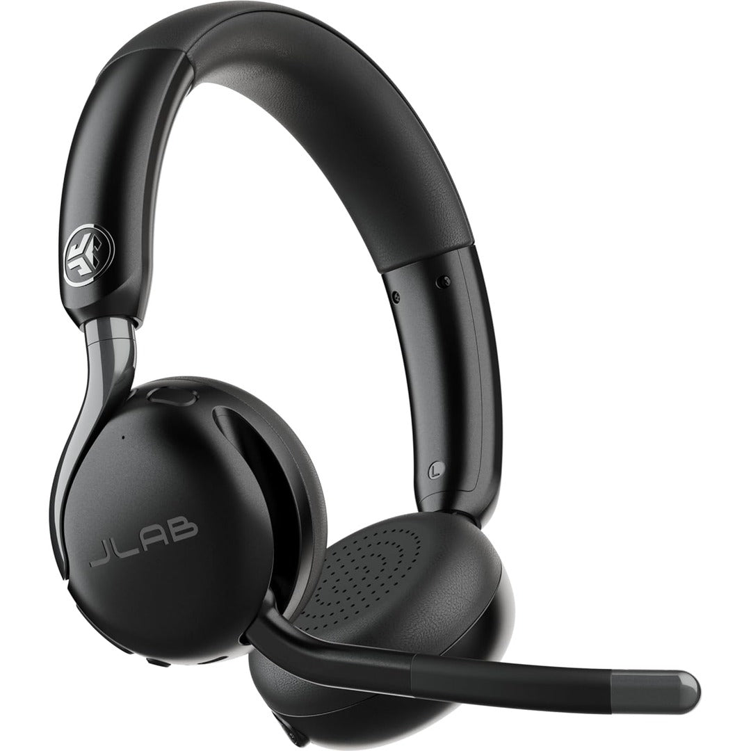 JLab Go Work Gen 3 en fondo blanco con el microfono boom desplegado