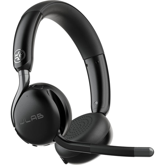 JLab Go Work Gen 3 en fondo blanco con el microfono boom desplegado