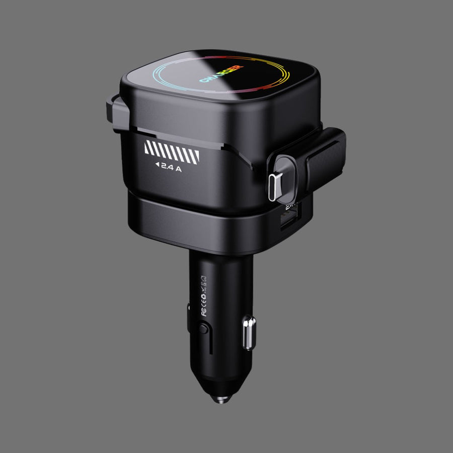 Cargador de Auto 4 en 1 de 45W con Cables Retráctiles