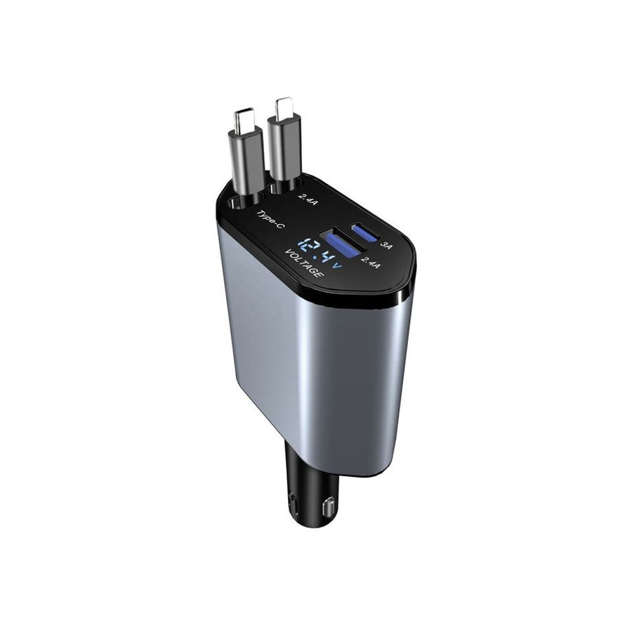 Cargador De Auto 120W 4 En 1 Con Cables Retráctiles