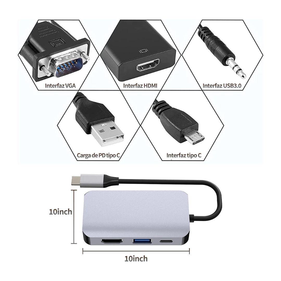 Hub Tipo C a Puertos HMDI | USB | VGA | USB C